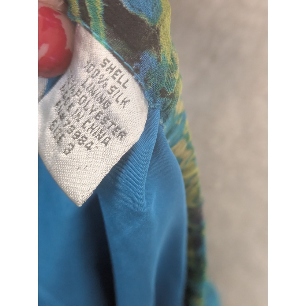 Chico's Maxi Skirt Vintage Women's Size 2 Blue Silk Abstract Ruffle Tiered Boho - Picture 9 of 11